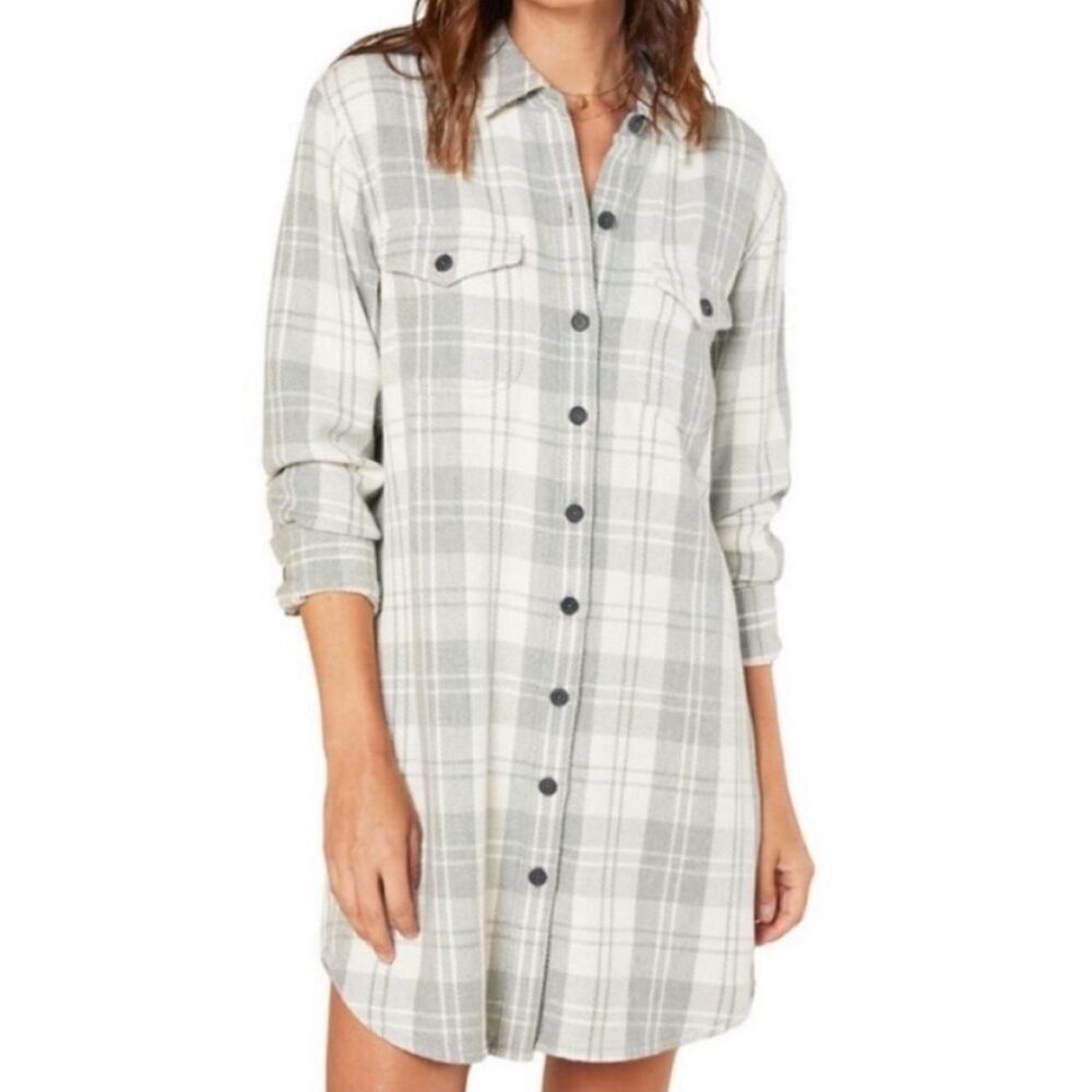 Outerknown Blanket Shirt Dress S Gray Plaid 100% Organic Cotton